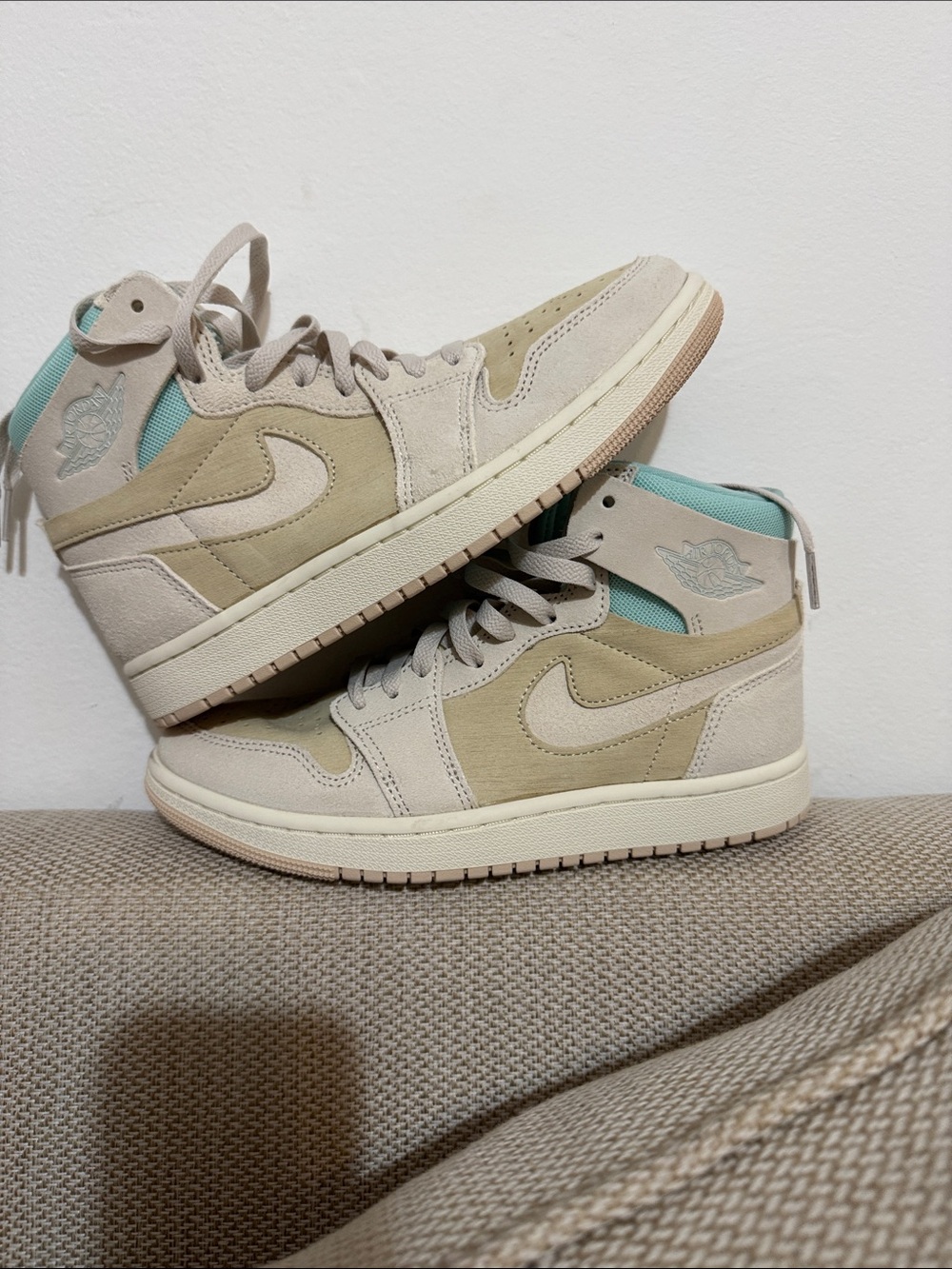 Nike Air Jordan 1 Mid in Beige with Mint Highlights